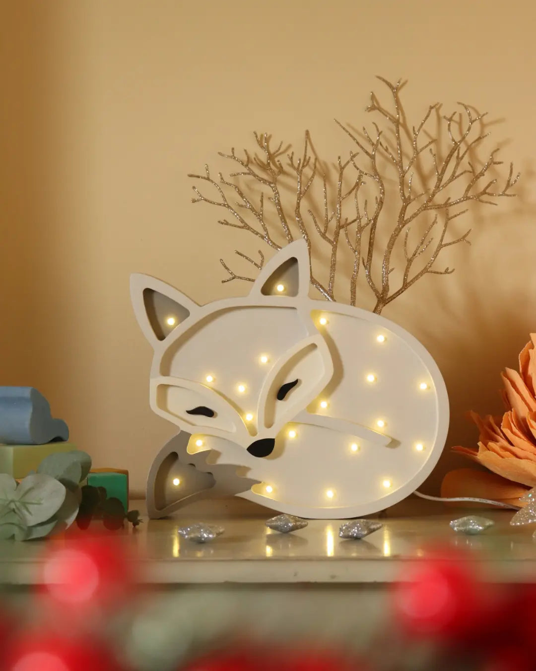 Fox | Wooden LED Night Light for Kids (Grey)