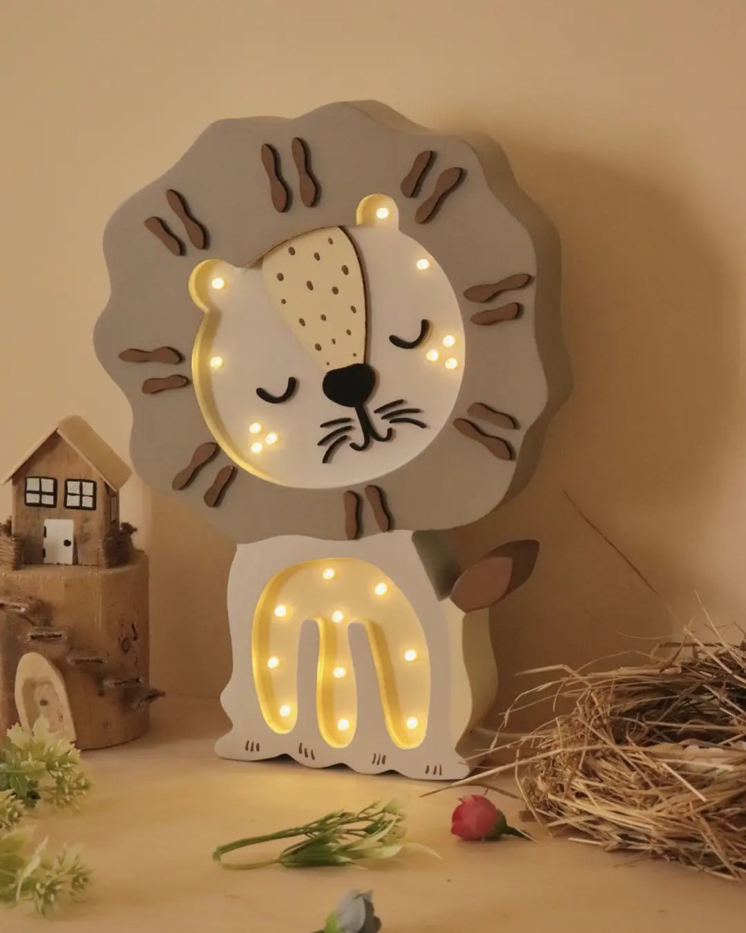 Lion | Wooden LED Night Light (Grey)