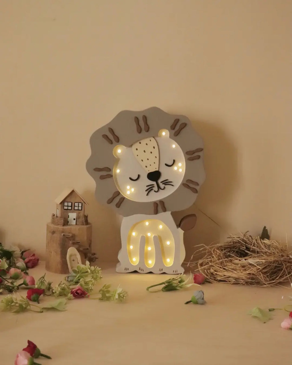 Lion | Wooden LED Night Light (Grey)