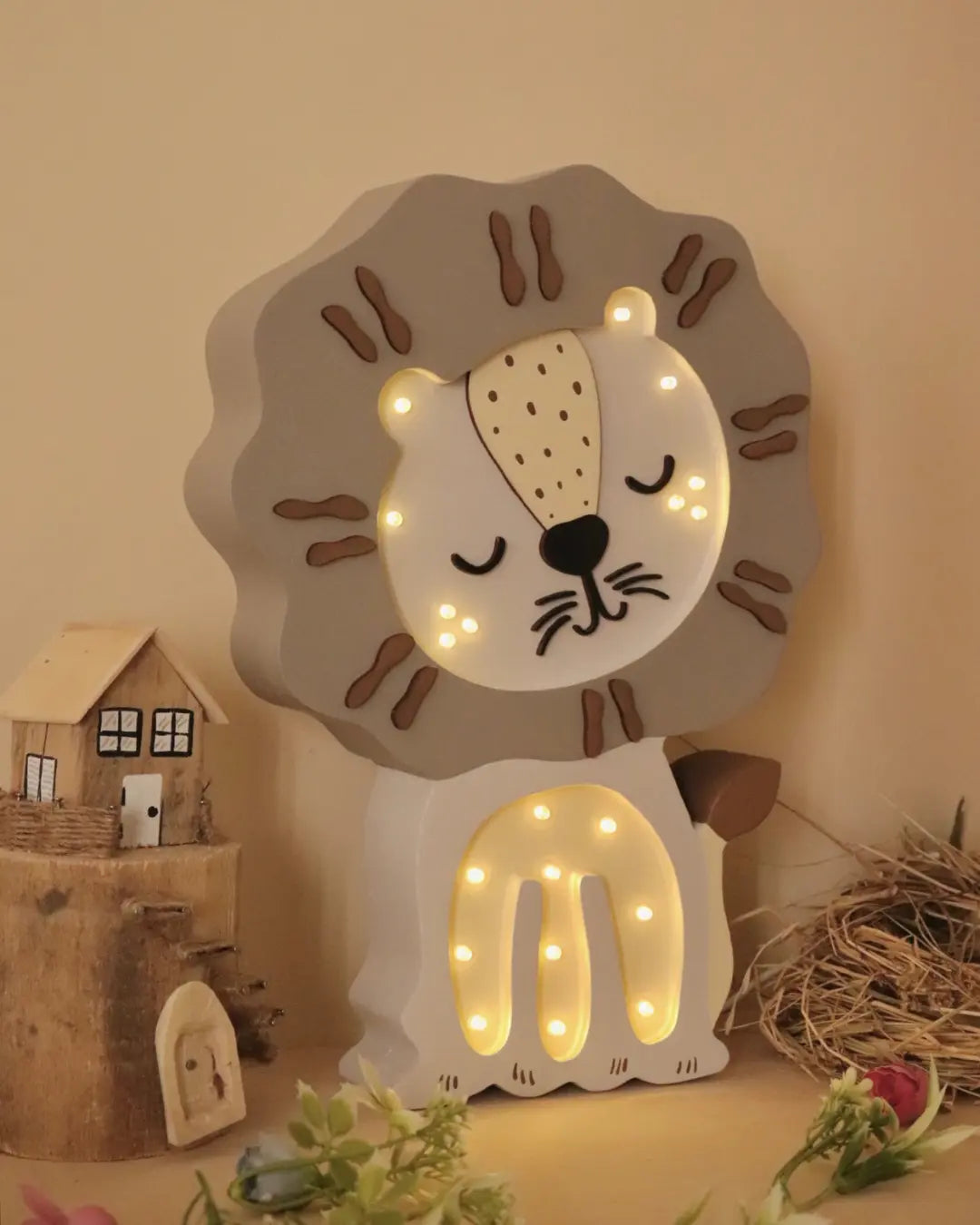 Lion | Wooden LED Night Light (Grey)