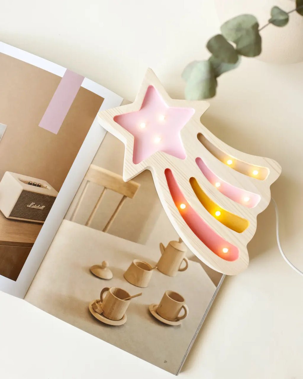 Magic Star | Mini Wooden Night Light for Kids (Pink)