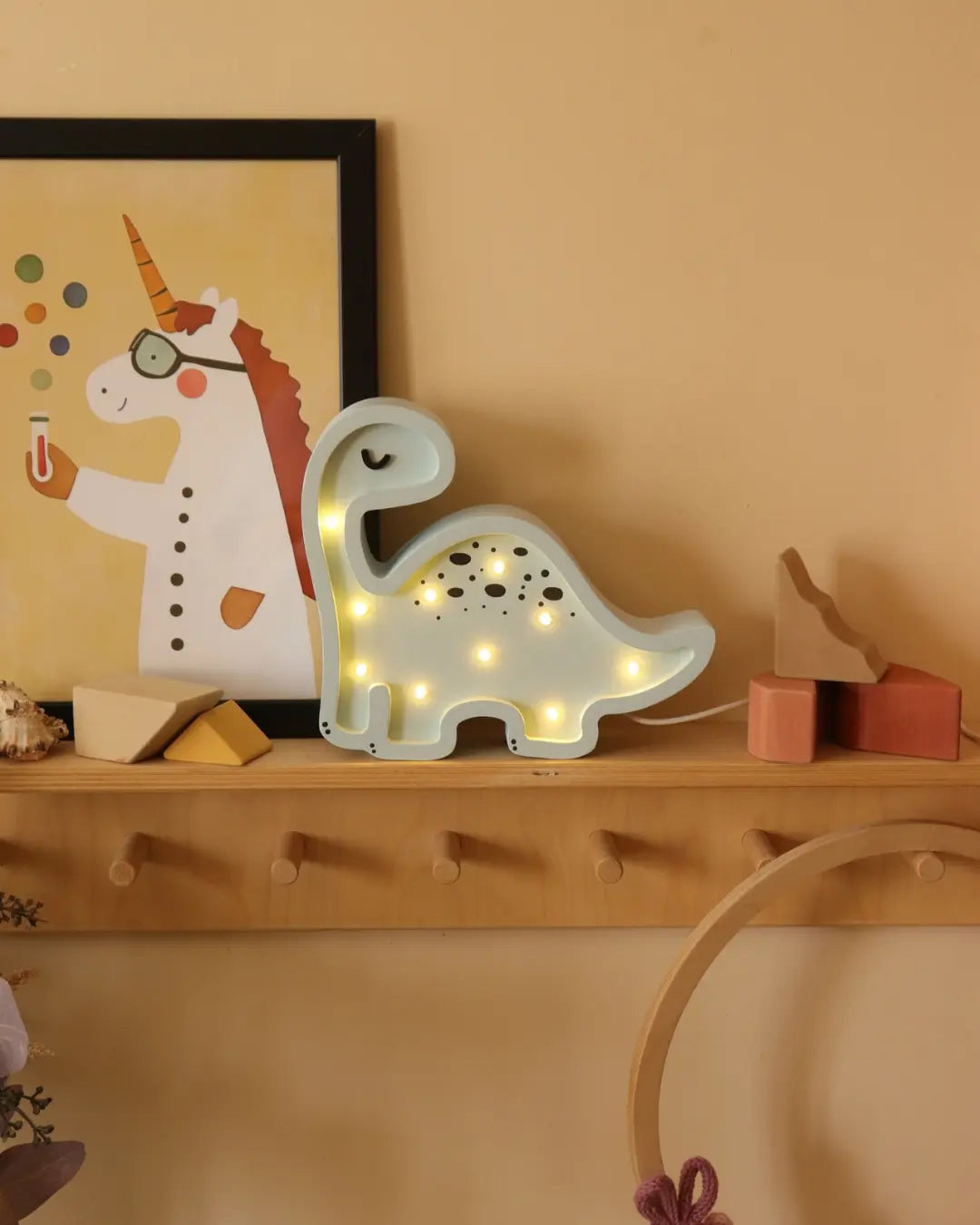 Dino | Mini Wooden Night Light for Kids (Blue)