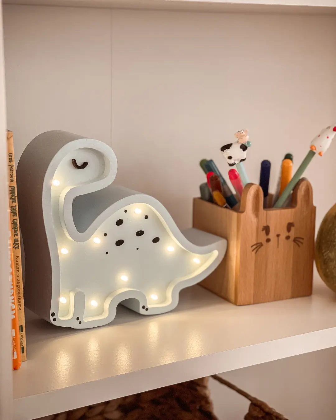 Dino | Mini Wooden Night Light for Kids (Blue)