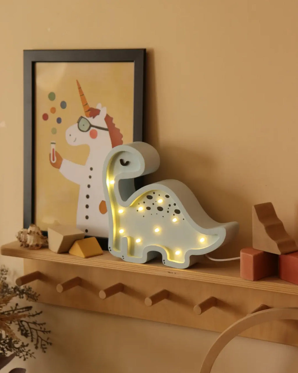 Dino | Mini Wooden Night Light for Kids (Blue)