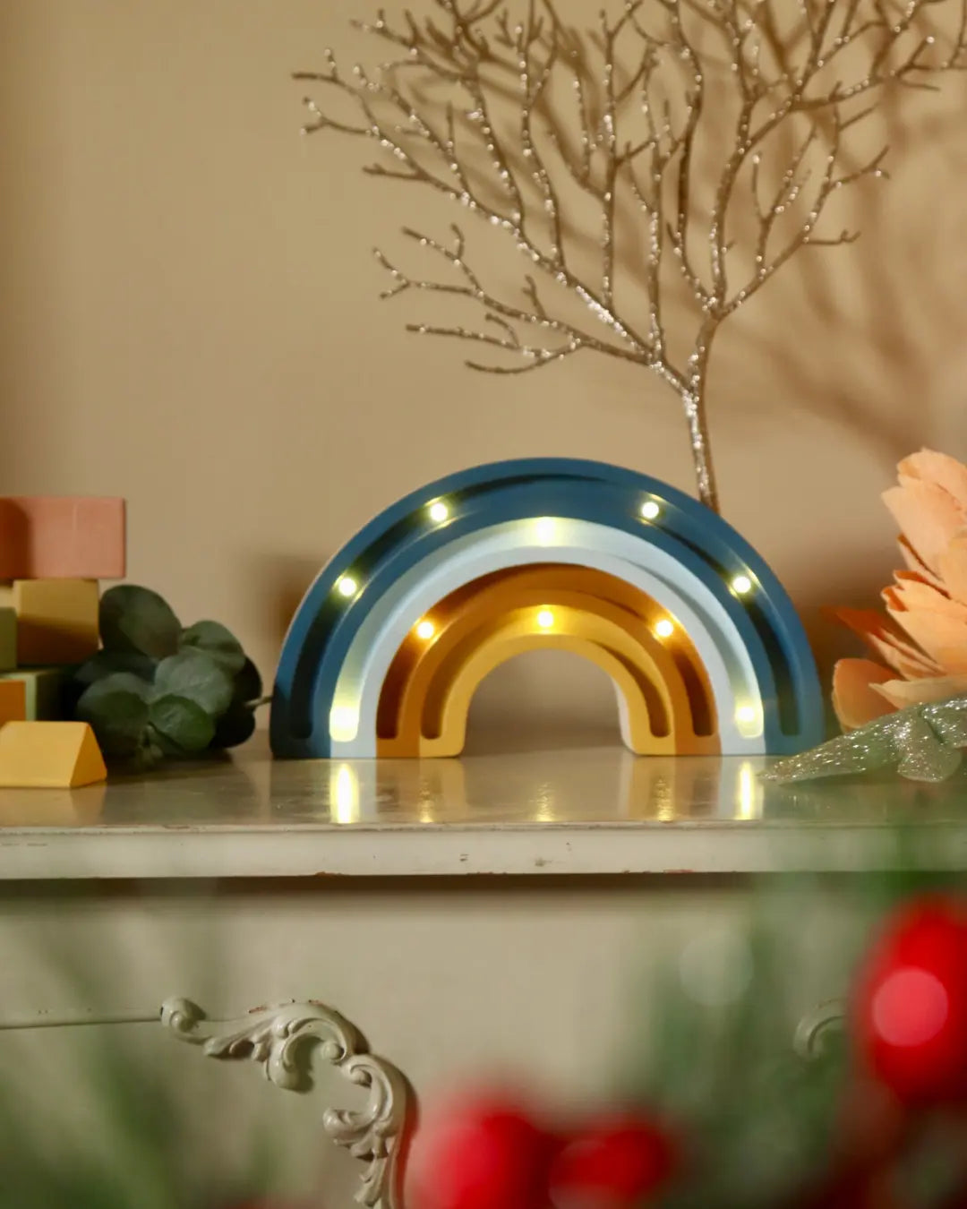 Rainbow | Mini Wooden Night Light for Kids (Denim)