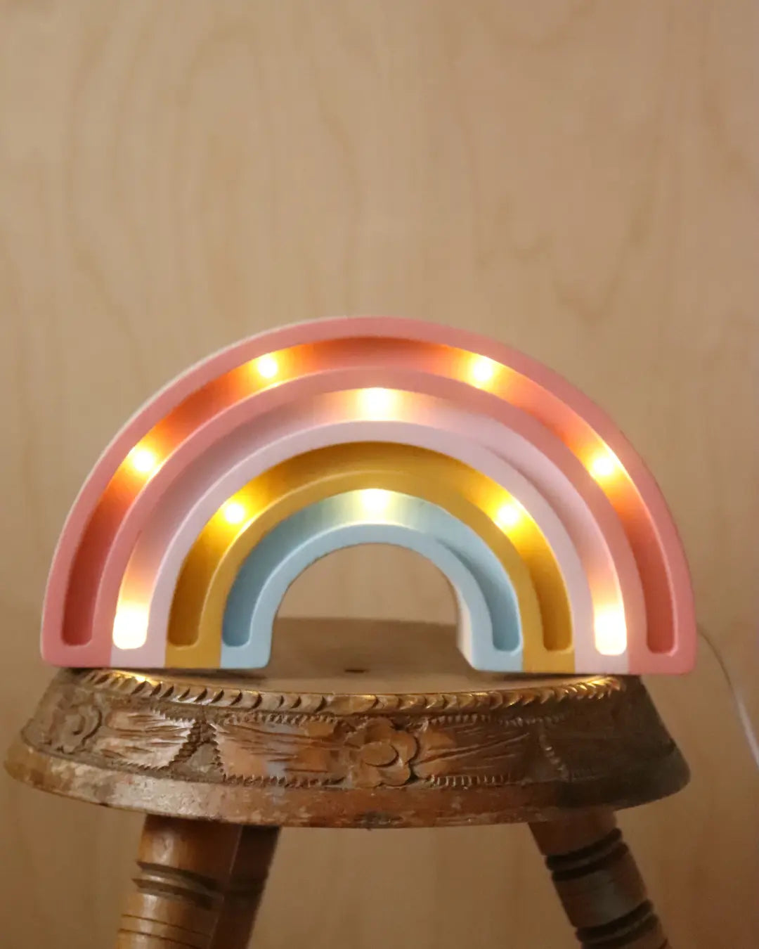 Rainbow | Mini Wooden Night Light for Kids (Pink)