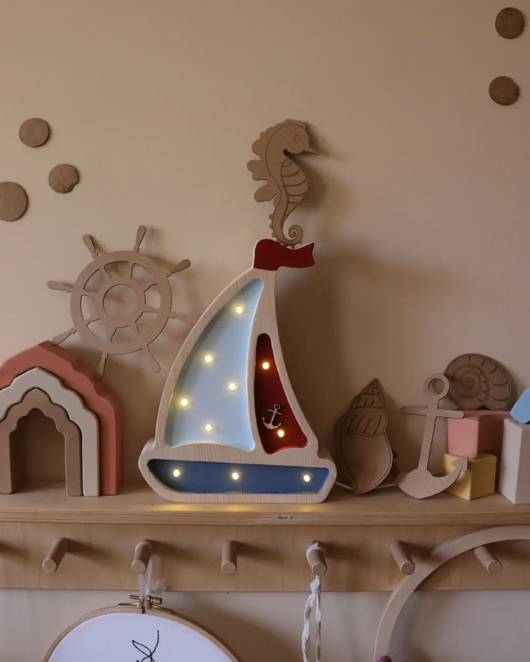 Sailboat | Mini Wooden Night Light for Kids (Blue)