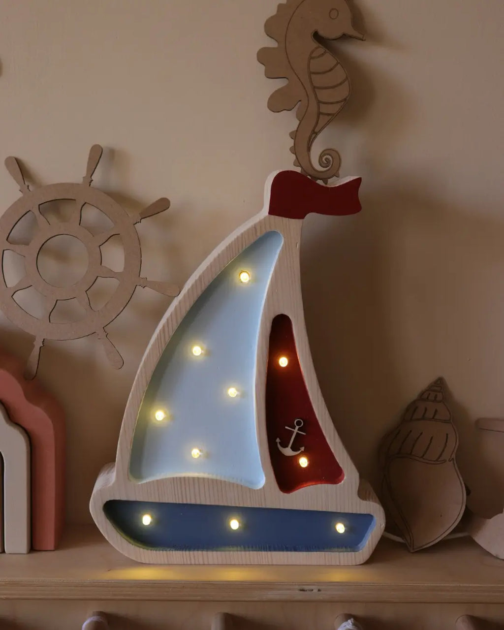 Jadrnica | Mini lesena nočna lučka za otroke (modra)