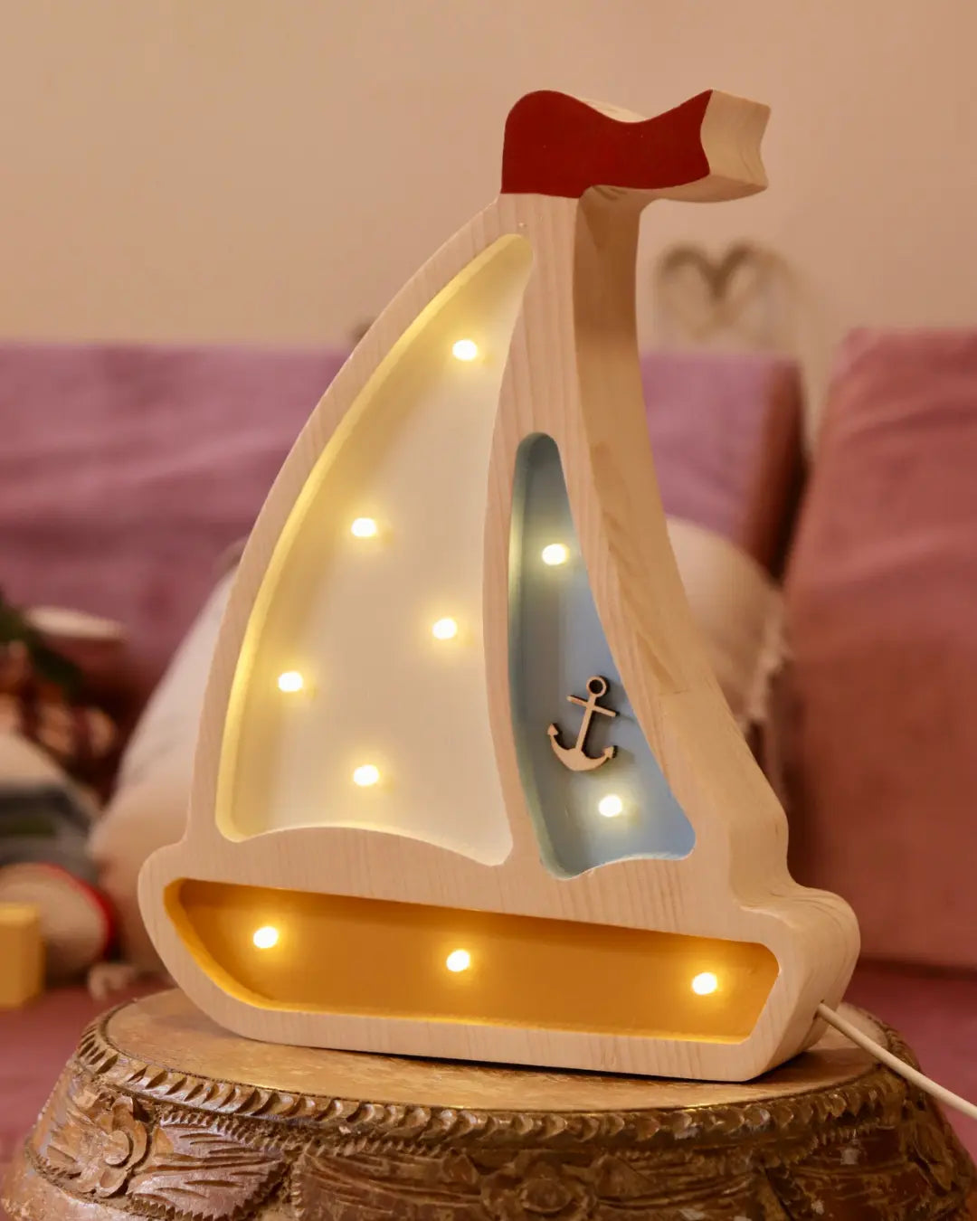 Sailboat | Mini Wooden Night Light for Kids (Yellow)