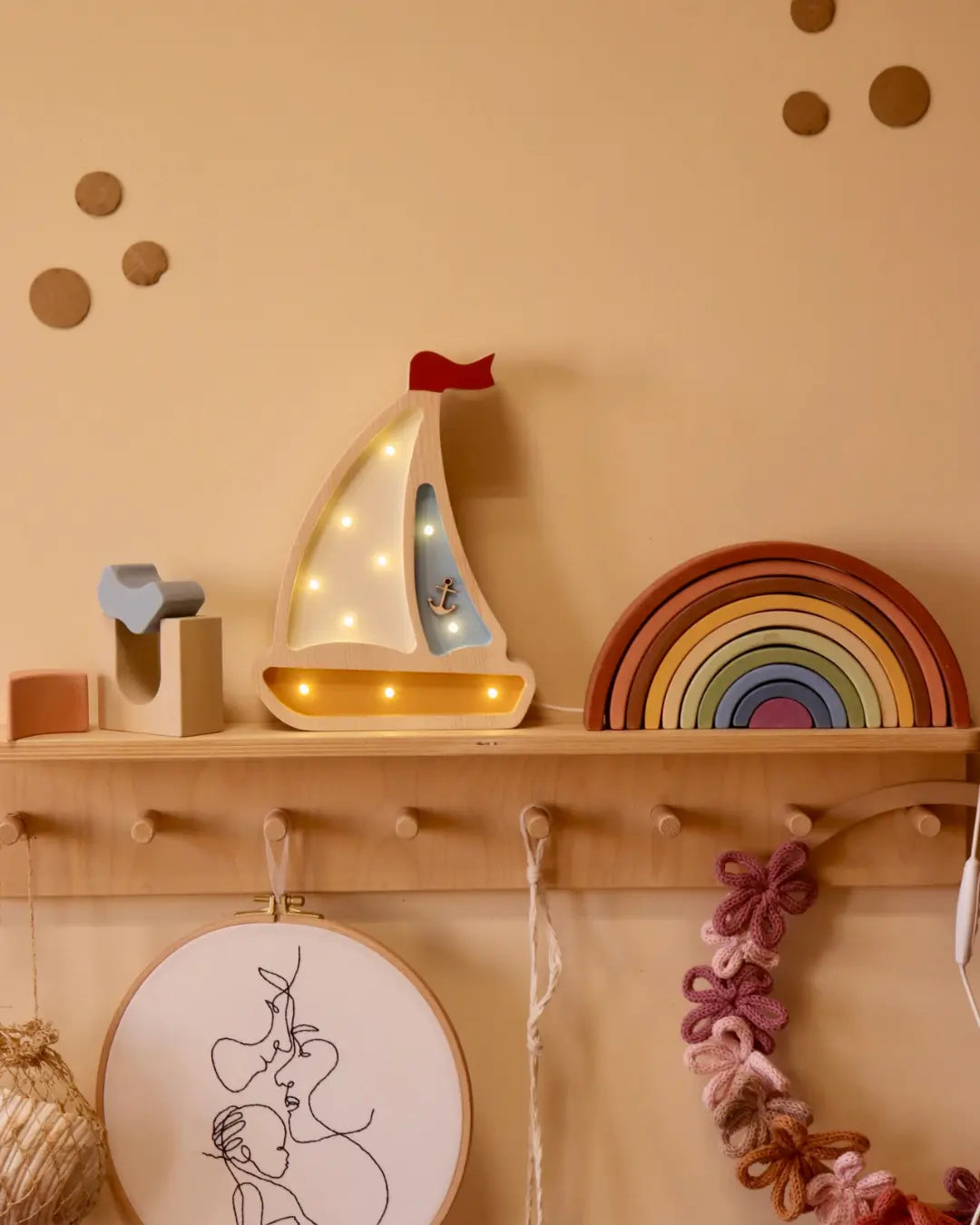 Sailboat | Mini Wooden Night Light for Kids (Yellow)