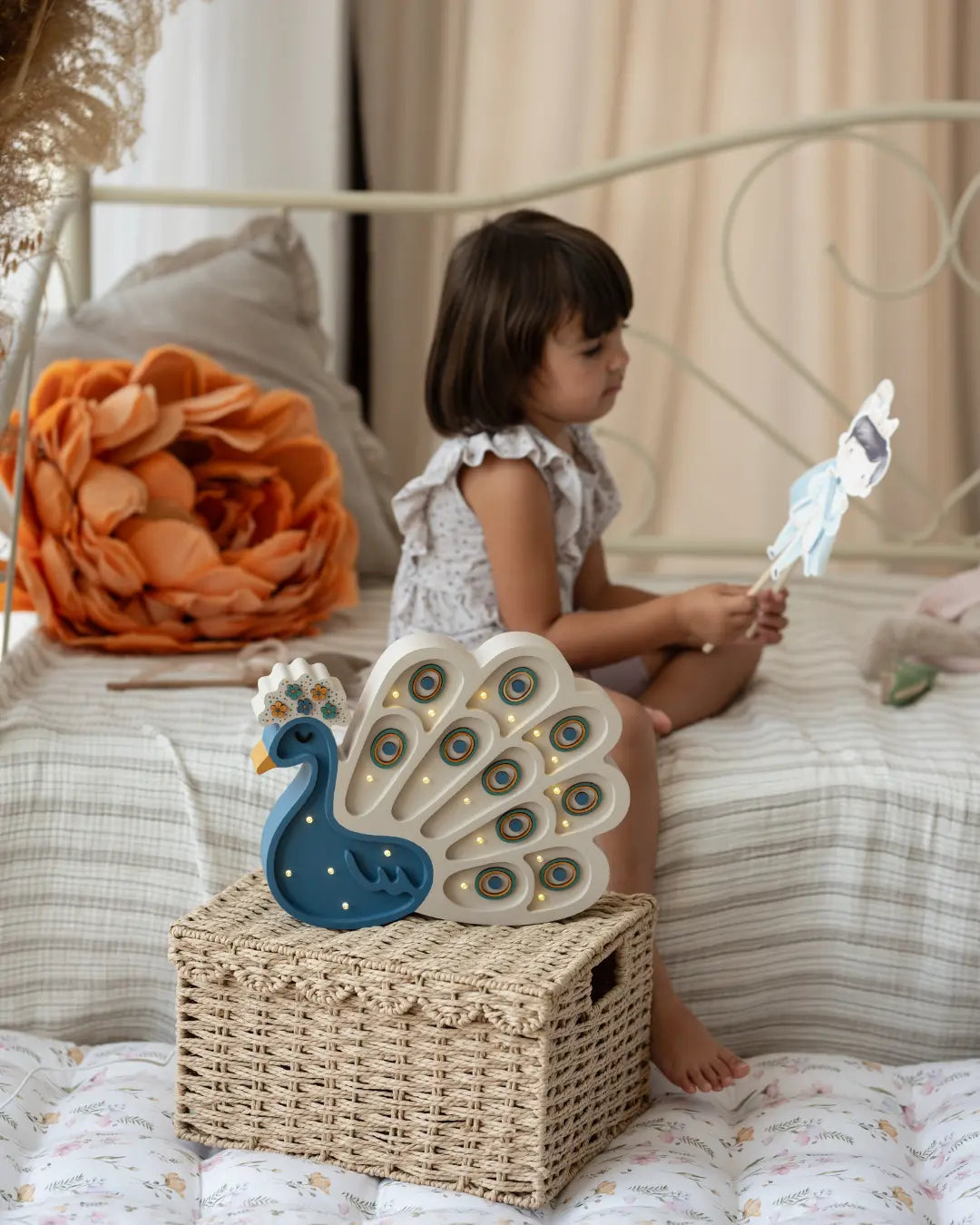 Peacock | Wooden LED Night Light for Kids (Blue)