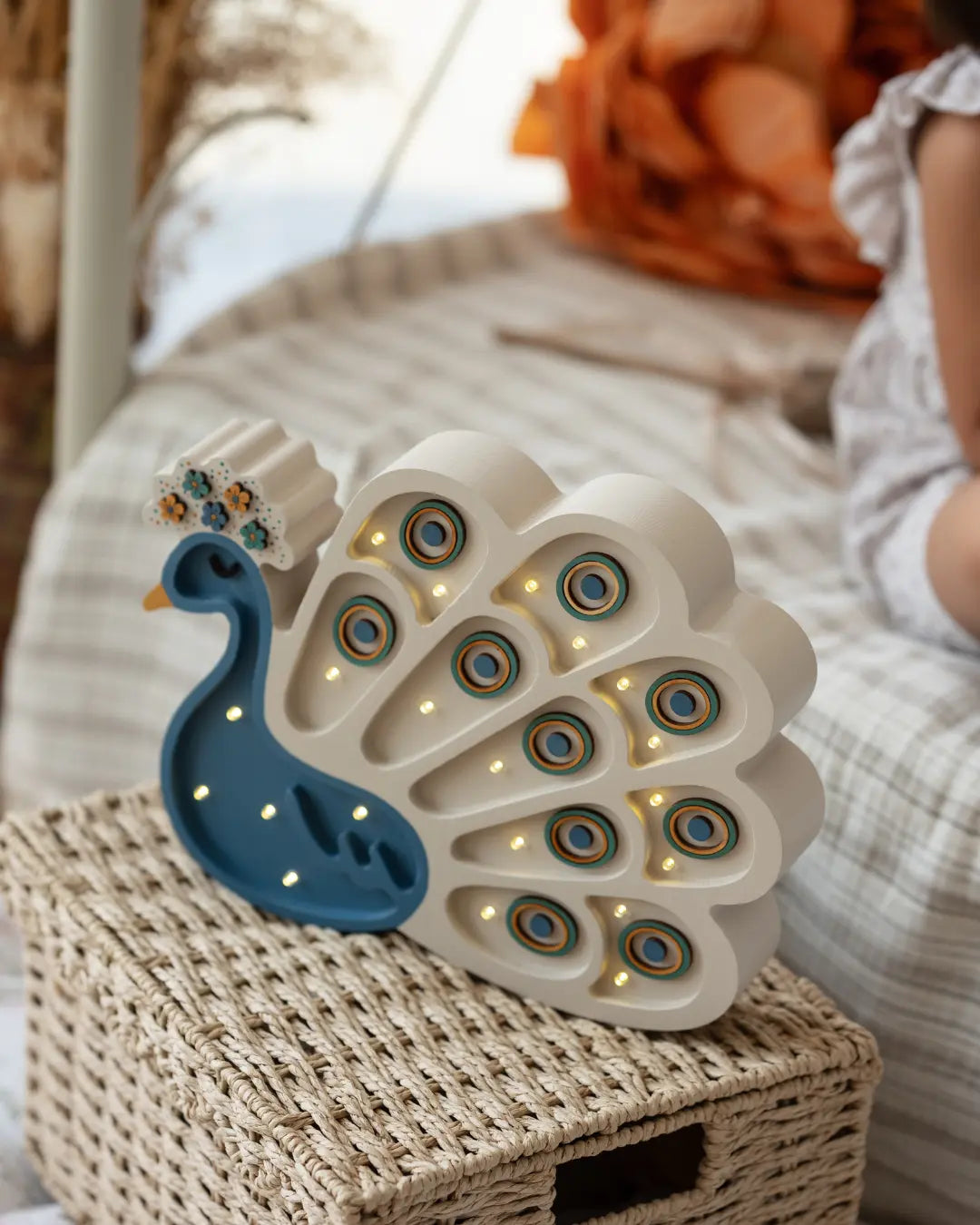 Peacock | Wooden LED Night Light for Kids (Blue)