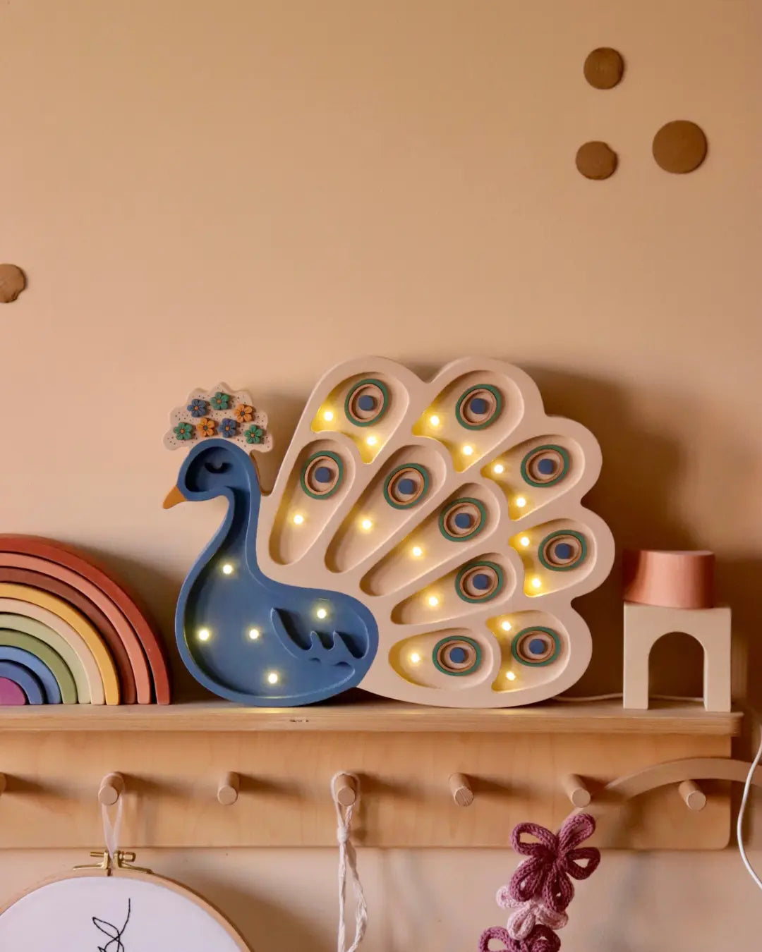 Peacock | Wooden LED Night Light for Kids (Blue)