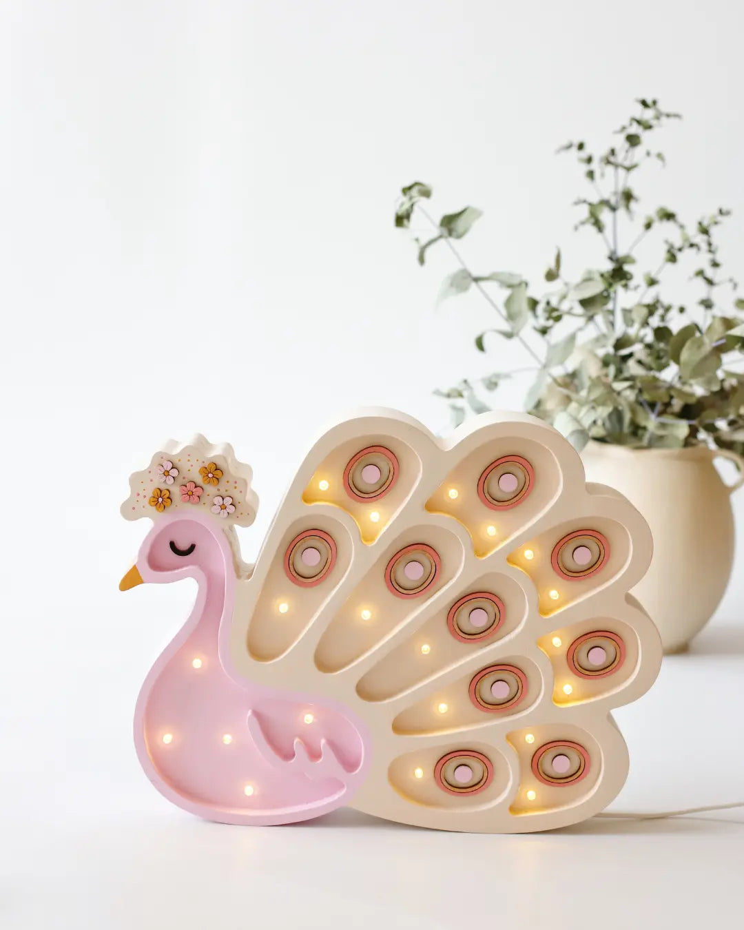 Peacock | Wooden LED Night Light for Kids (Pink)