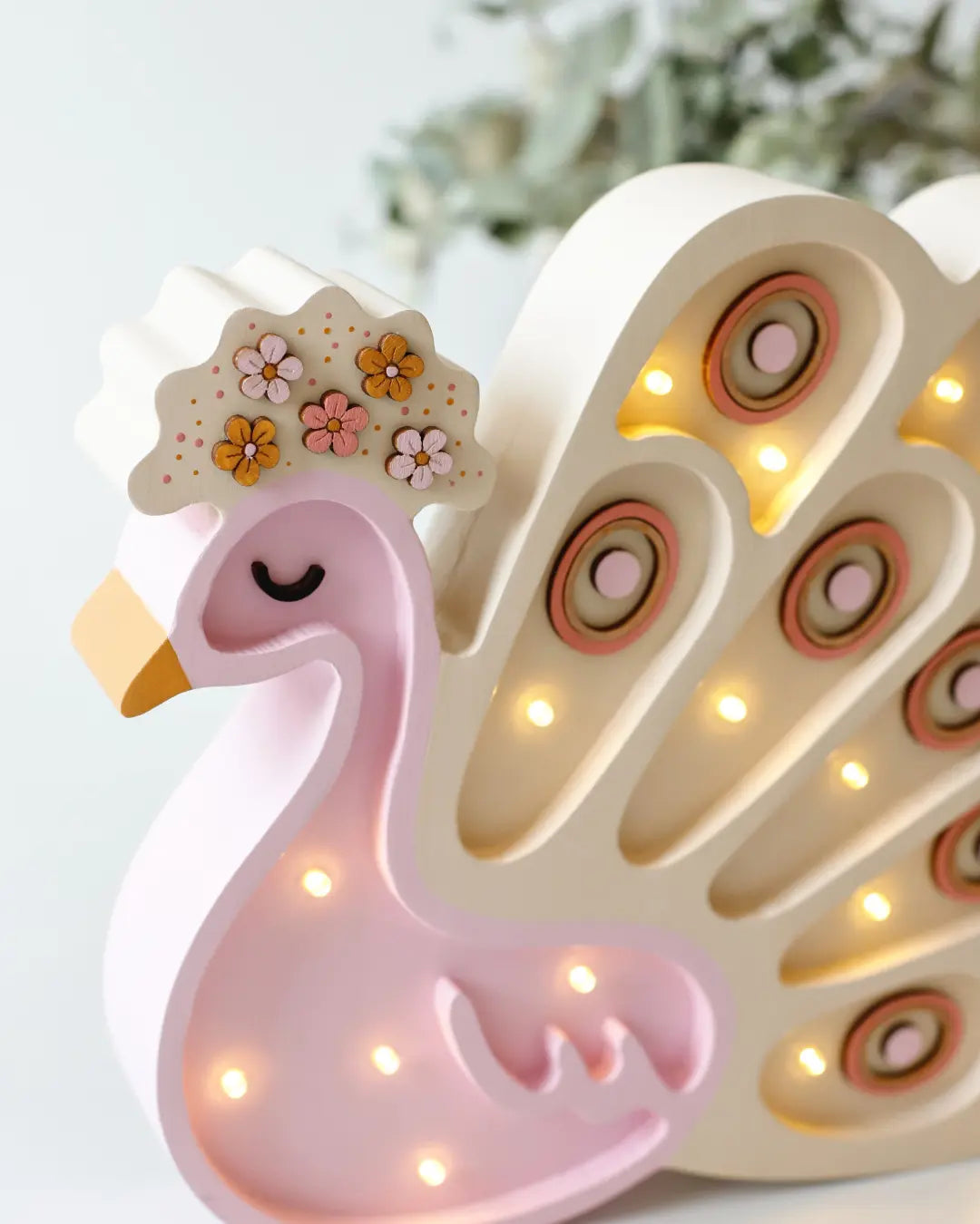 Peacock | Wooden LED Night Light for Kids (Pink)