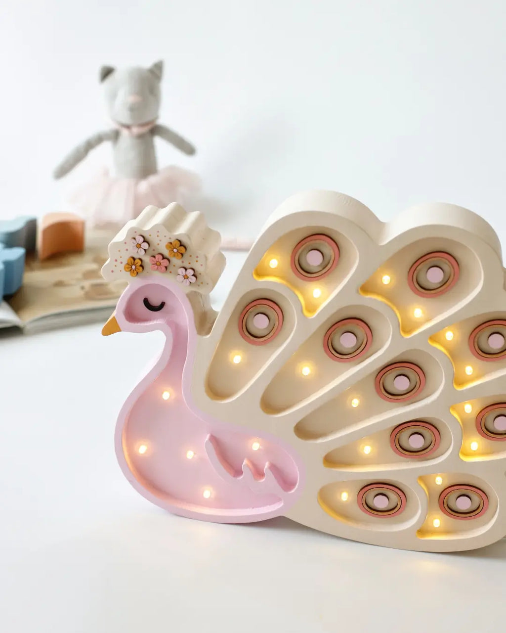 Peacock | Wooden LED Night Light for Kids (Pink)