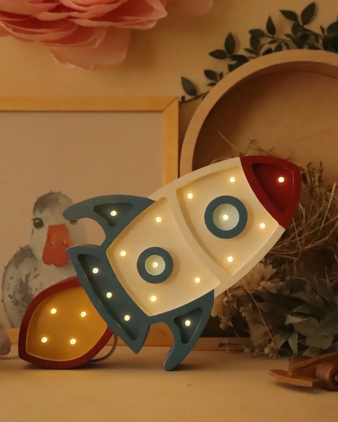 Rocket | Wooden LED Night Light (White-Denim)