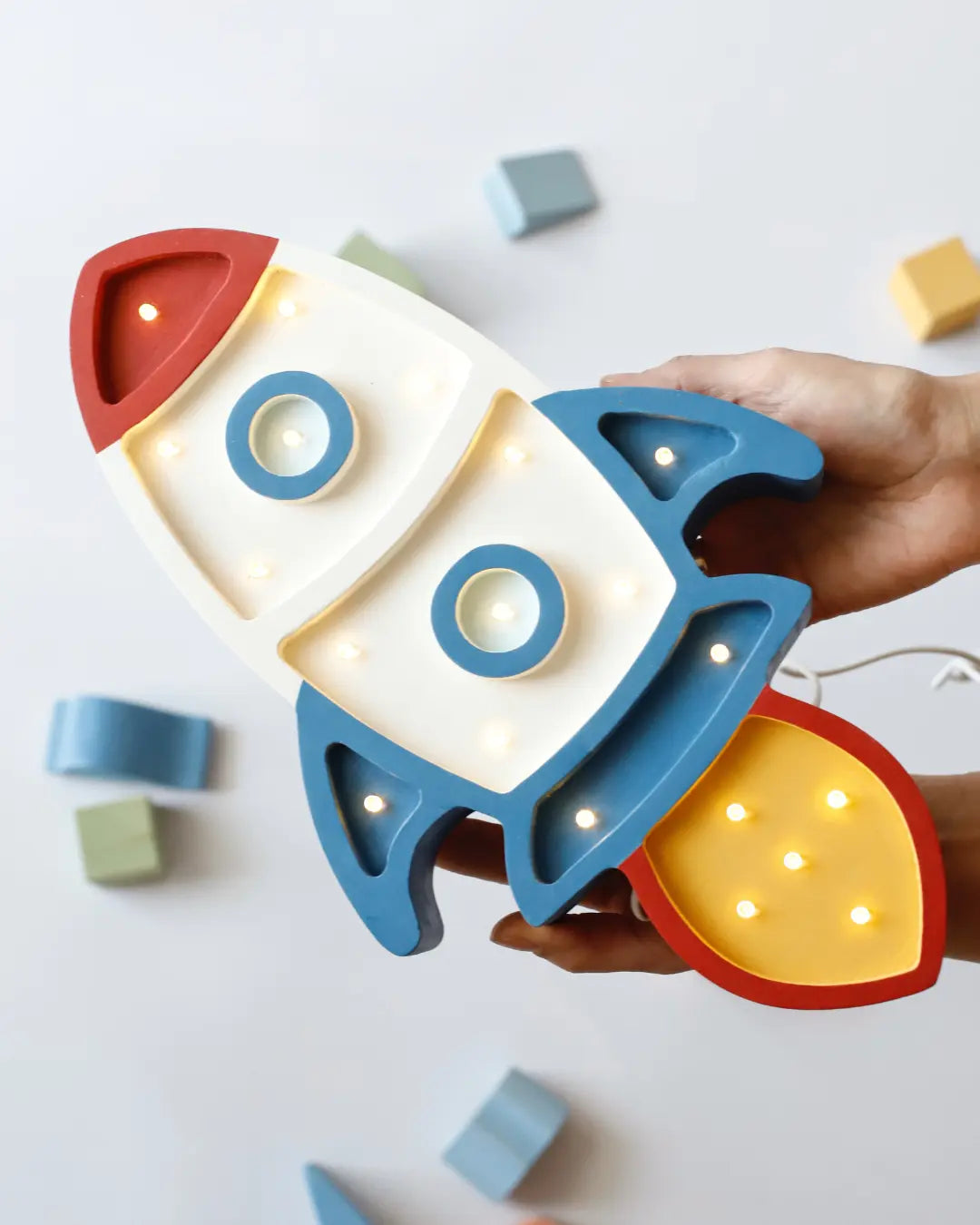 Rocket | Wooden LED Night Light (White-Denim)