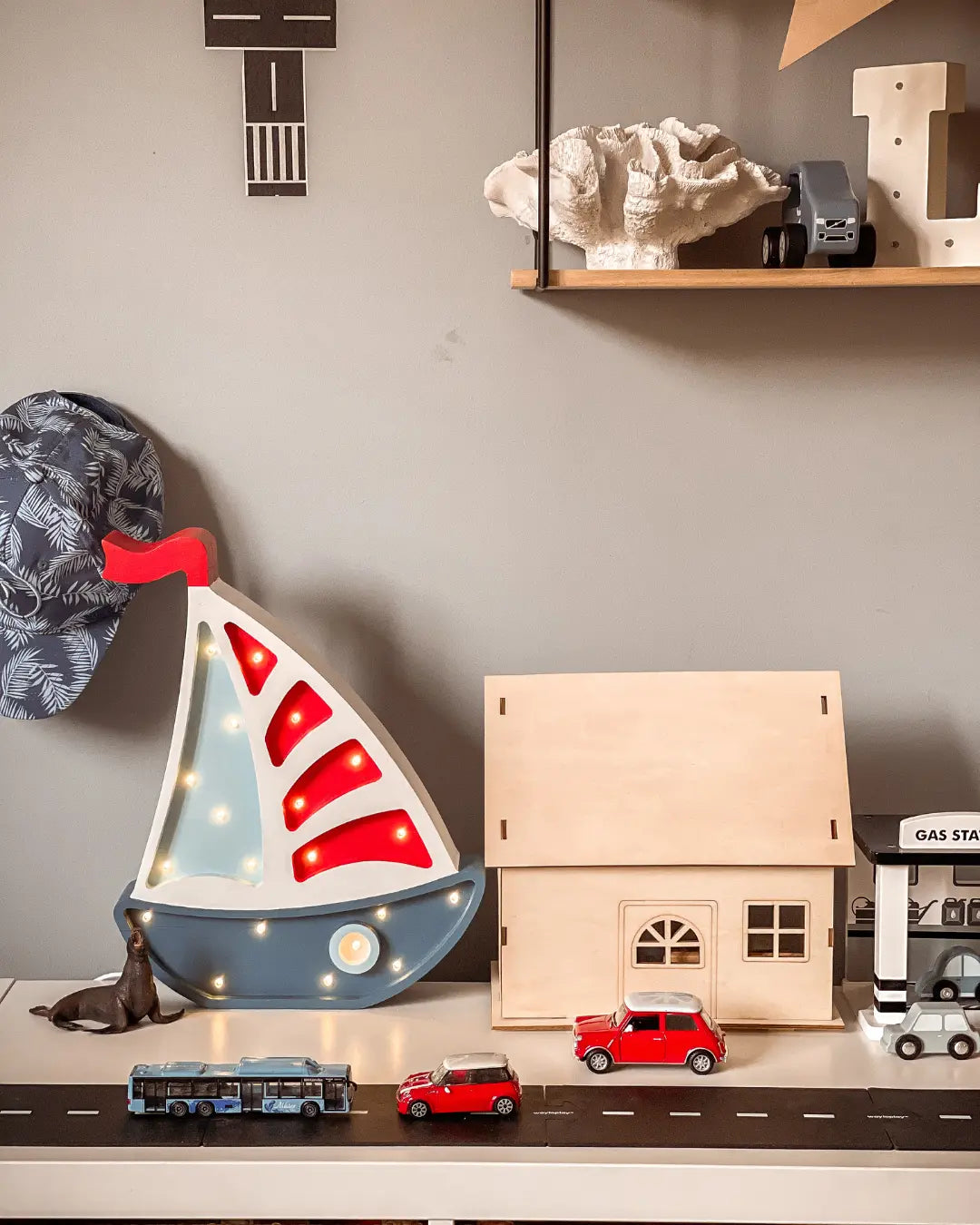 Sailboat | Wooden LED Night Light (Denim)