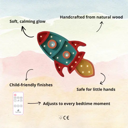 Rocket | Wooden LED Night Light (Turquoise-Red)