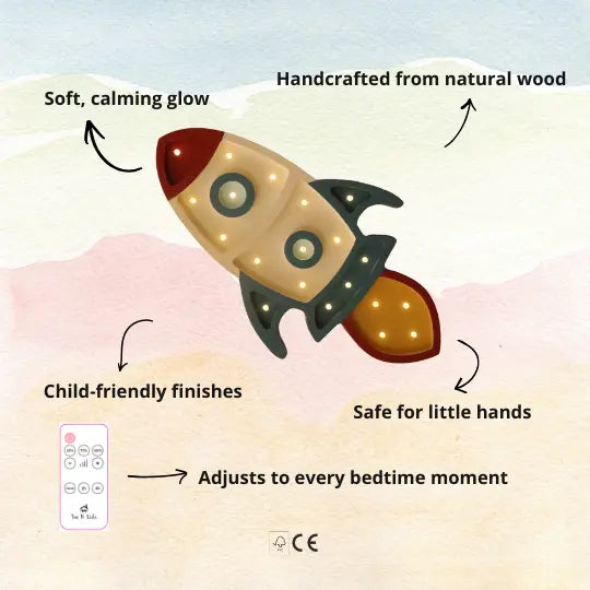 Rocket | Wooden LED Night Light (White-Denim)