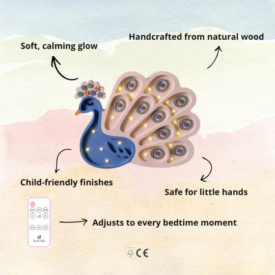 Peacock | Wooden LED Night Light for Kids (Blue)