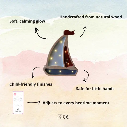 Sailboat | Mini Wooden Night Light for Kids (Blue)