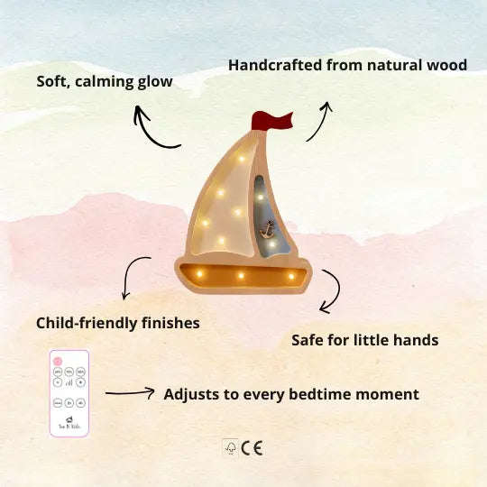Sailboat | Mini Wooden Night Light for Kids (Yellow)