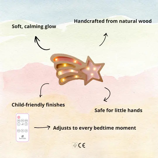 Magic Star | Mini Wooden Night Light for Kids (Pink)