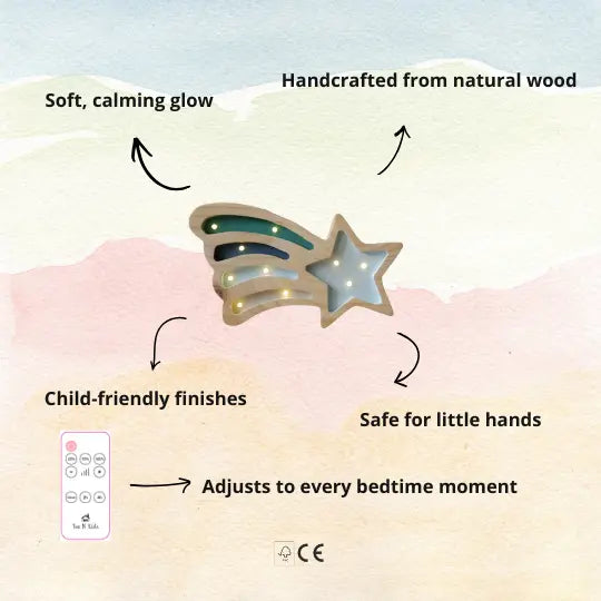 Magic Star | Mini Wooden Night Light for Kids (Blue)