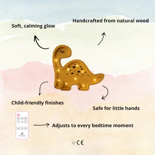 Dino | Mini Wooden Night Light for Kids (Yellow)