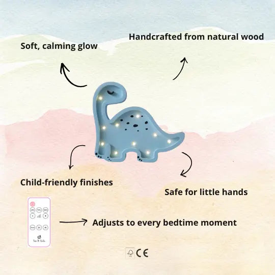 Dino | Mini Wooden Night Light for Kids (Blue)