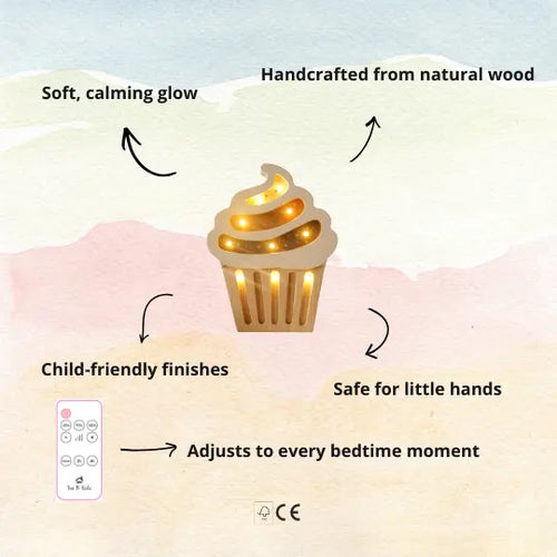 Cupcake | Mini Wooden Night Light for Kids