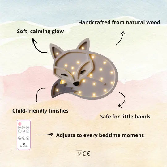 Fox | Wooden LED Night Light for Kids (Grey)
