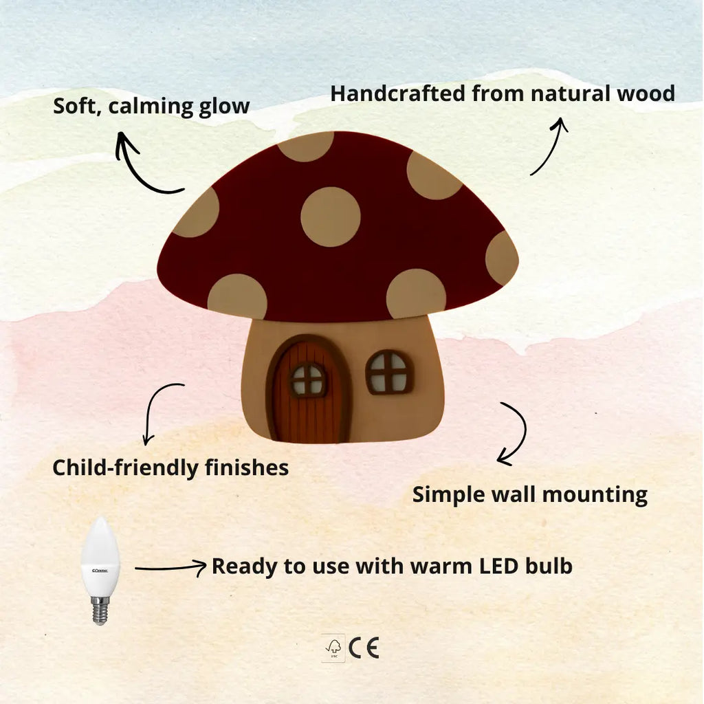 Pilzförmige Wandlampe aus Holz fürs Kinderzimmer