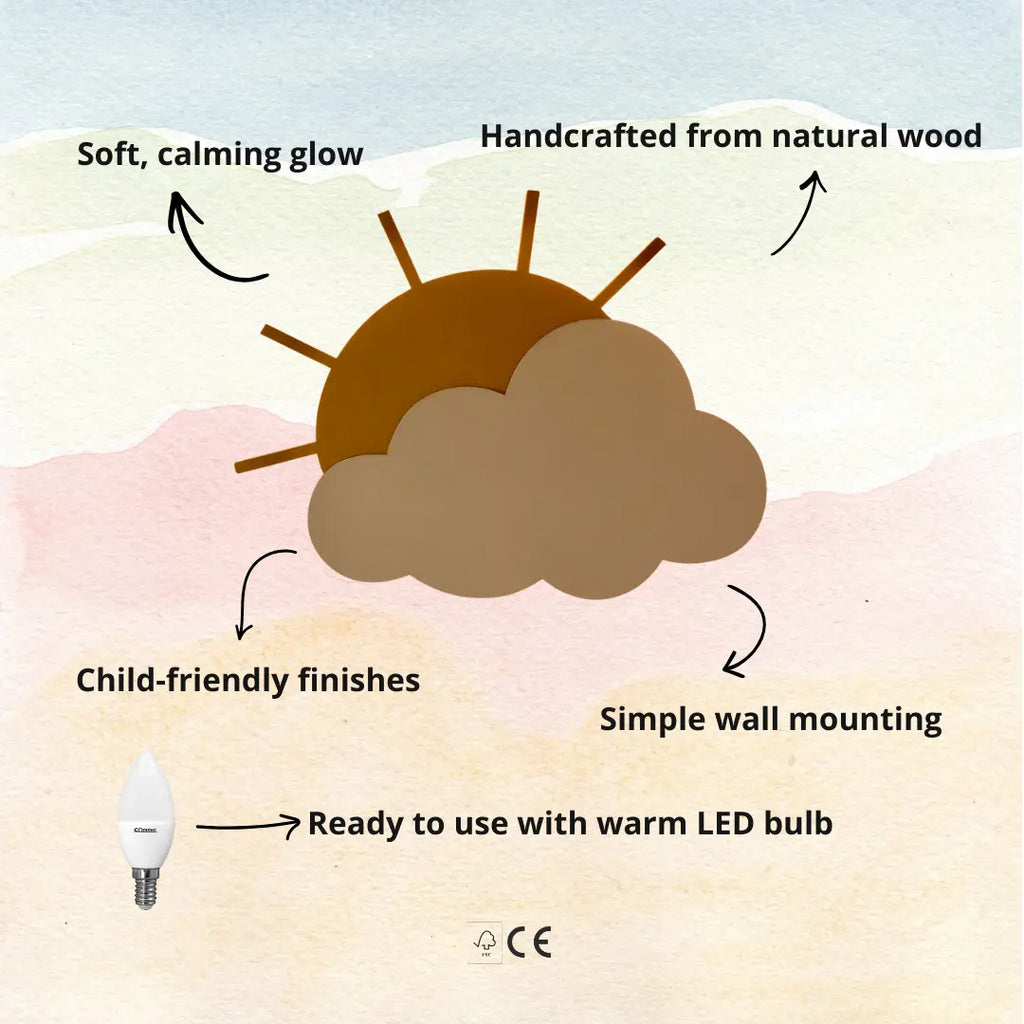 Sunny Cloud | Wooden Wall Lamp for Kids’ Room
