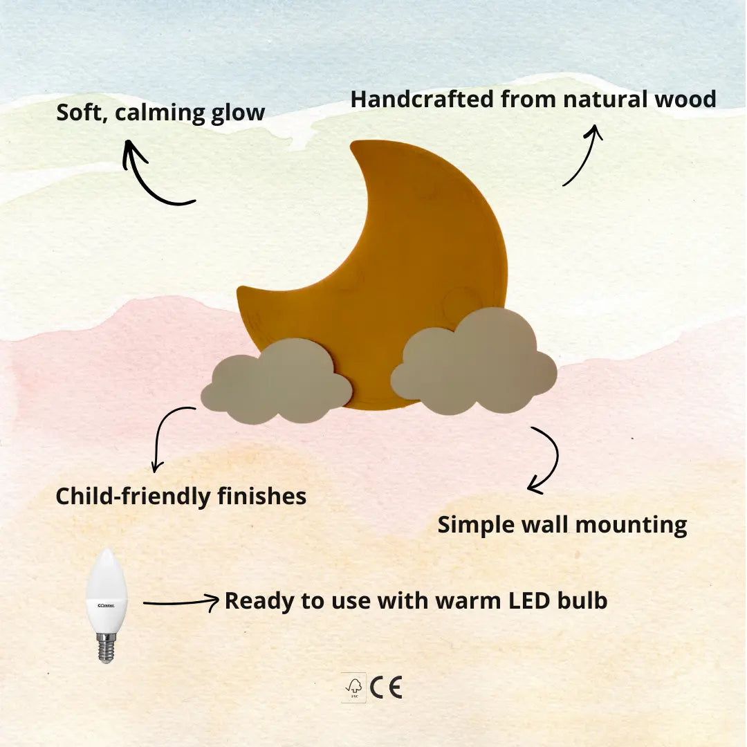 Moon | Wooden Wall Lamp for Kids’ Room