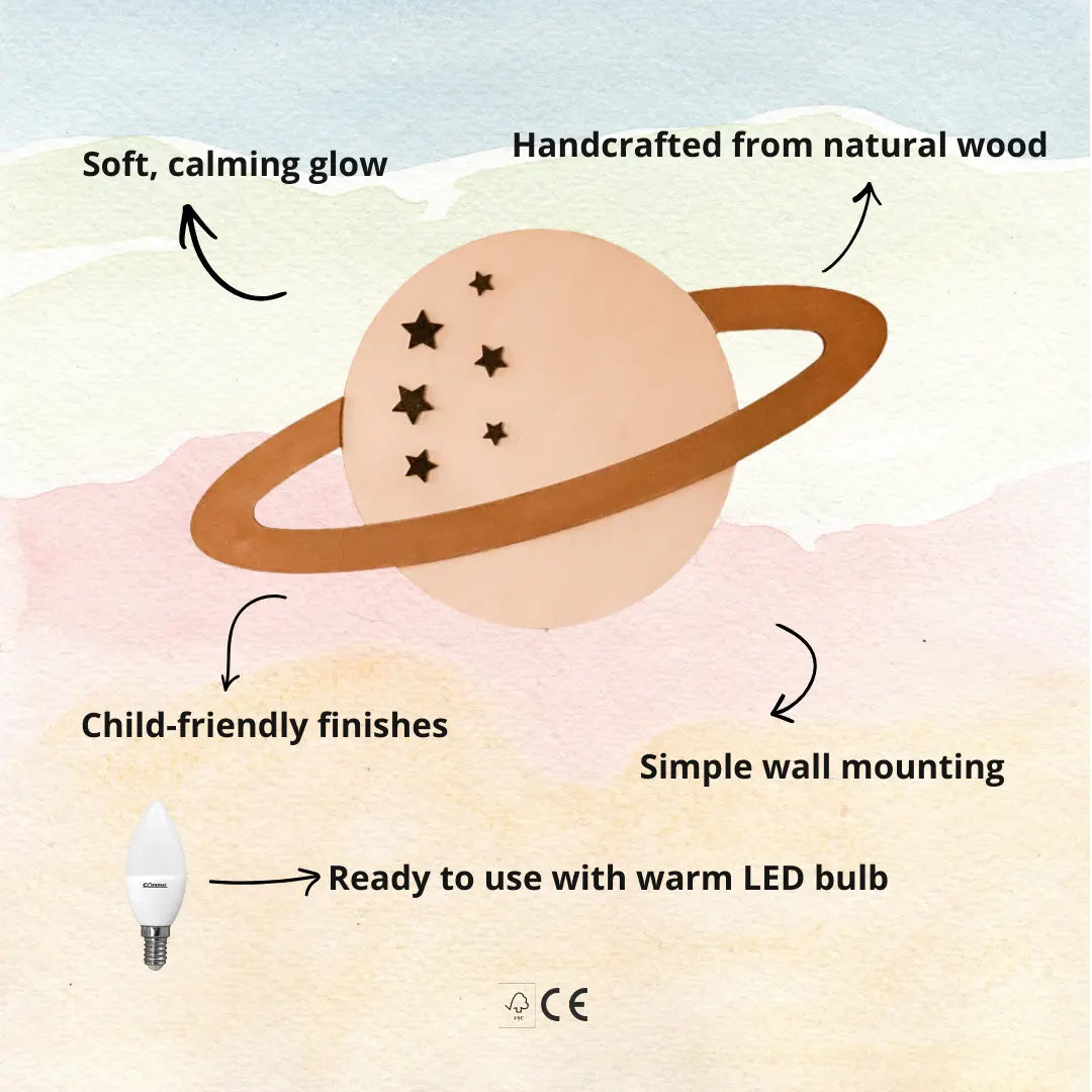 Saturn | Wooden Wall Lamp for Kids’ Room