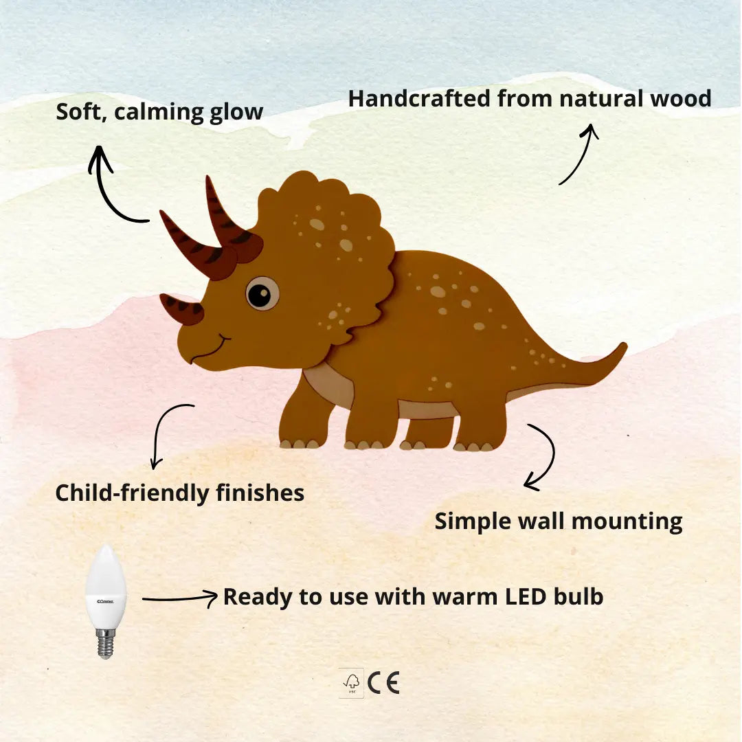Dinozaver | Lesena stenska svetilka za otroško sobo