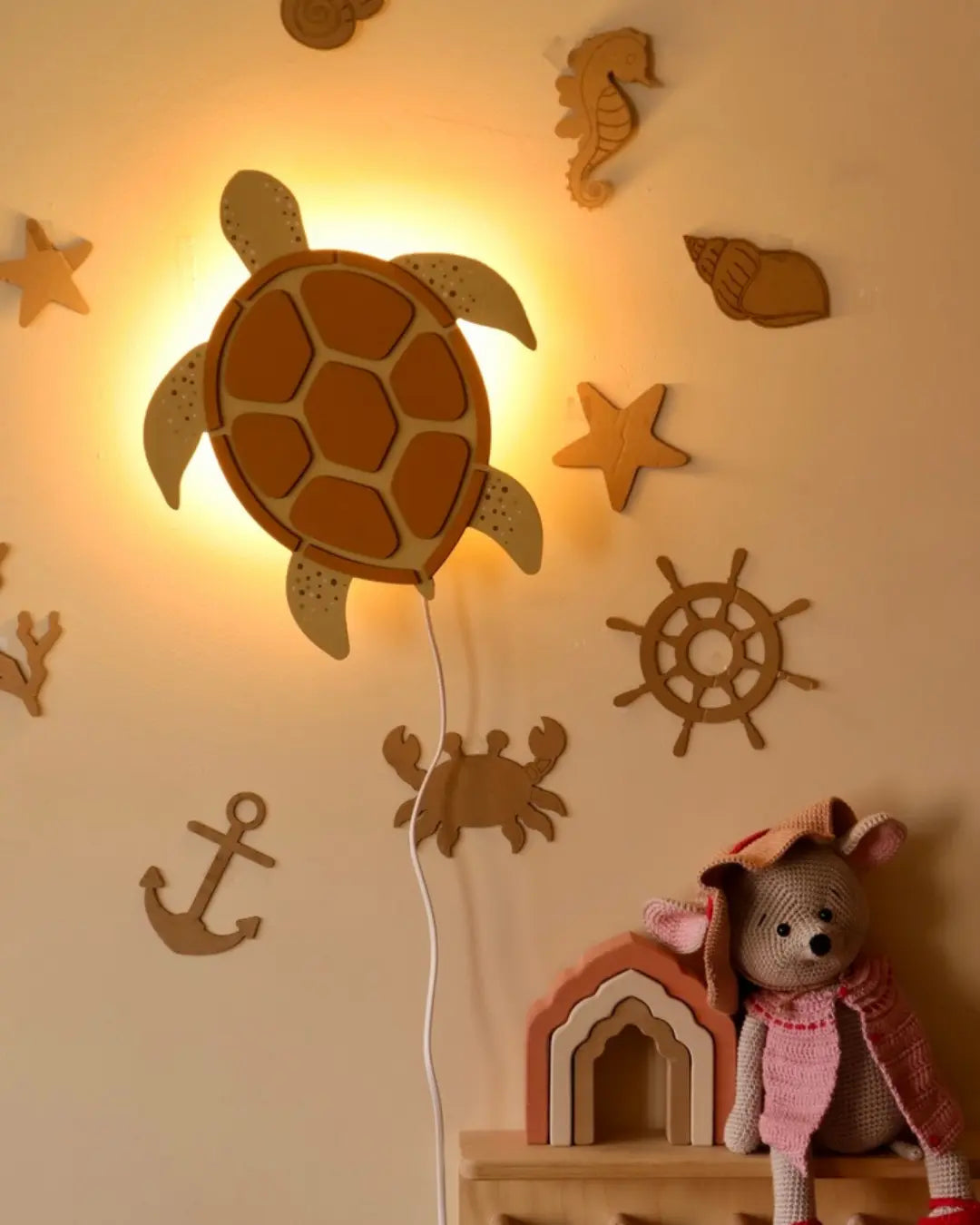 Želva | Lesena stenska svetilka za otroško sobo